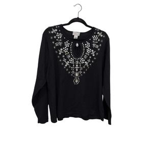 Victor Costa Occasion Women's Long Sleeve Knit Sweater Embellished Black Size 1X